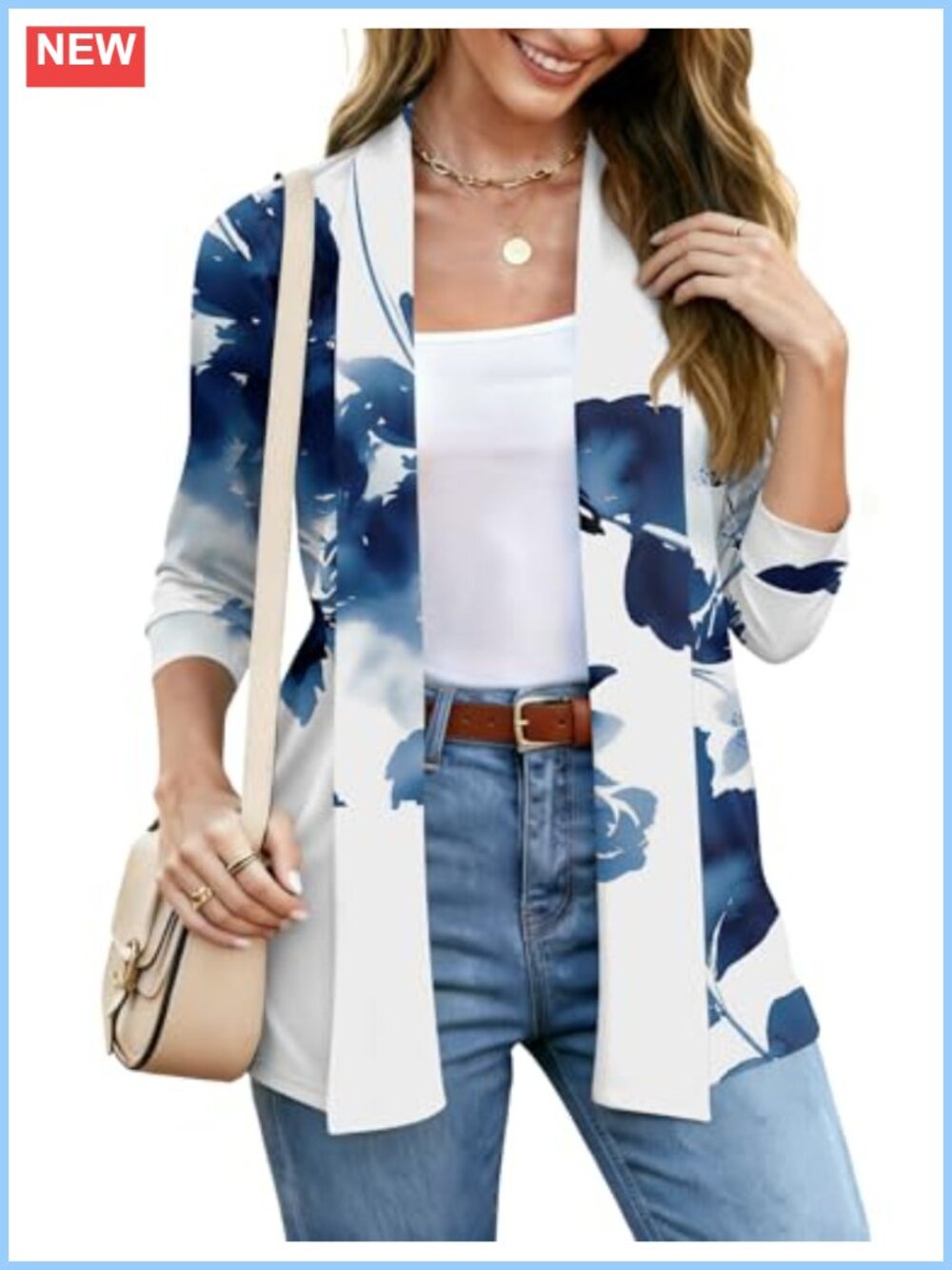 Womens 3/4 Sleeve Open Front Cardigan Lightweight Knit with Pockets